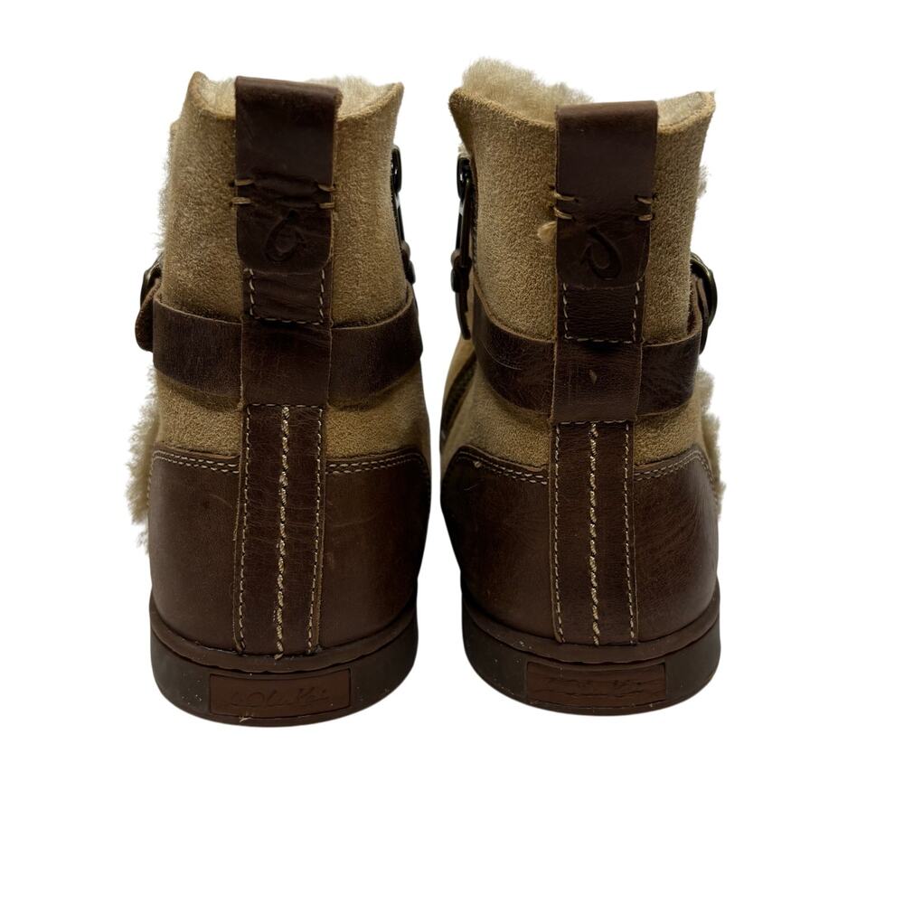 OluKai Pehuea Hulu Women’s Shearling Lined Leather Ankle Boots Brown Size 11 - Picture 7 of 13